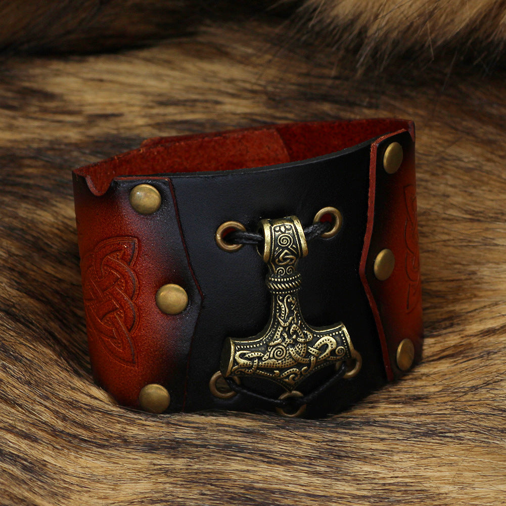 "Mjolnirhide" โ Hammer & Leather Thunderbolt Bracelet