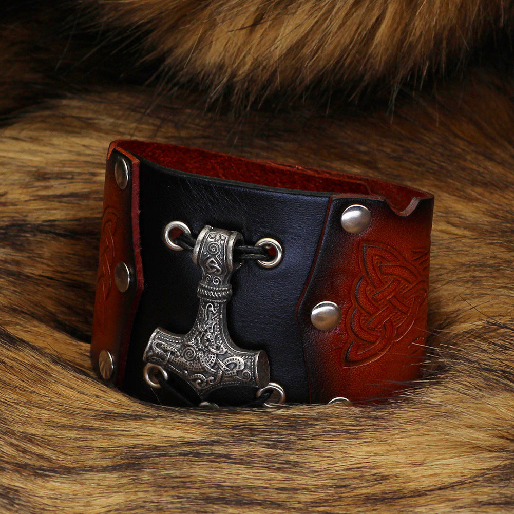"Mjolnirhide" โ Hammer & Leather Thunderbolt Bracelet