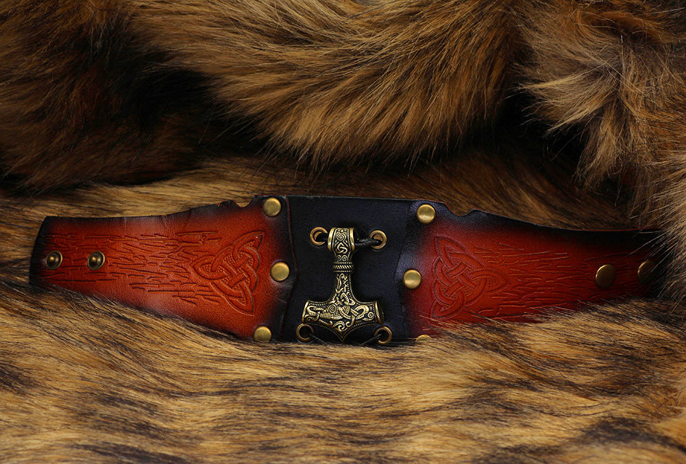 "Mjolnirhide" โ Hammer & Leather Thunderbolt Bracelet