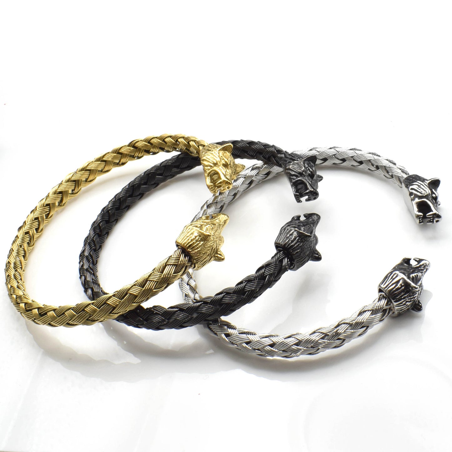 "Fenrirbind" – Viking Wolf Head Braided Bracelet