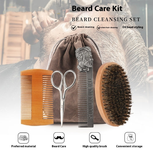 RuneWood Set – Solid Bristle Beard Brush Kit