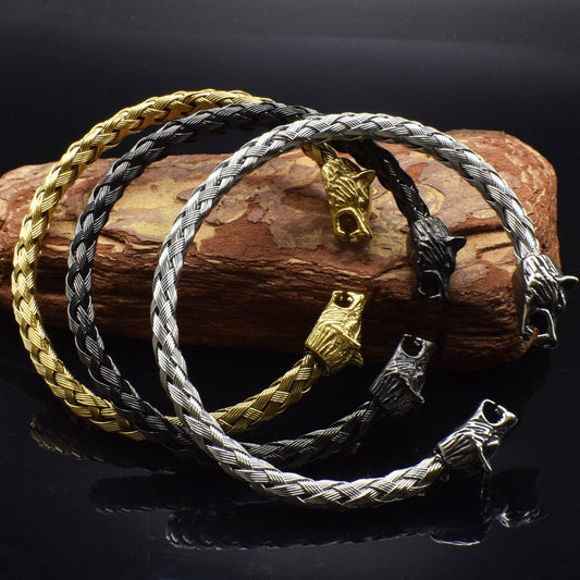 "Fenrirbind" – Viking Wolf Head Braided Bracelet