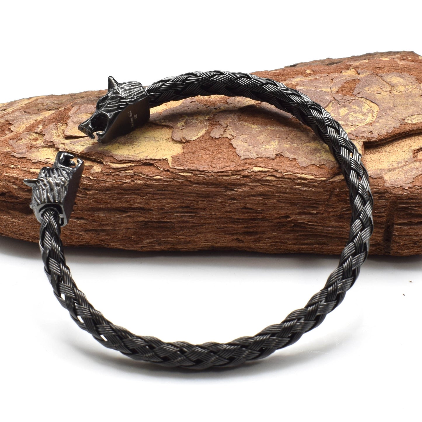 "Fenrirbind" – Viking Wolf Head Braided Bracelet