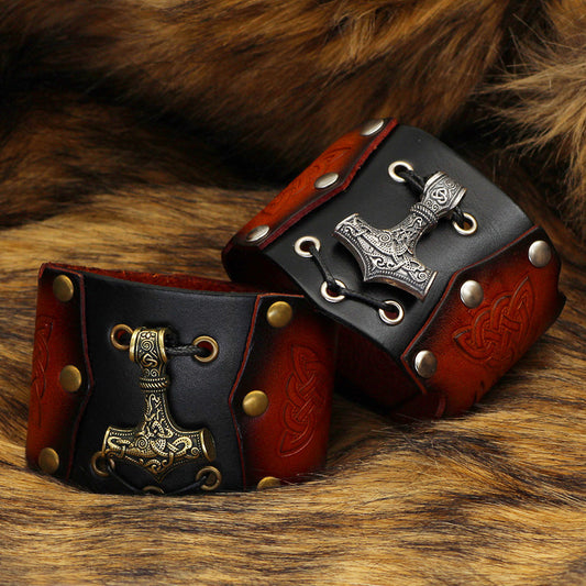 "Mjolnirhide" – Hammer & Leather Thunderbolt Bracelet